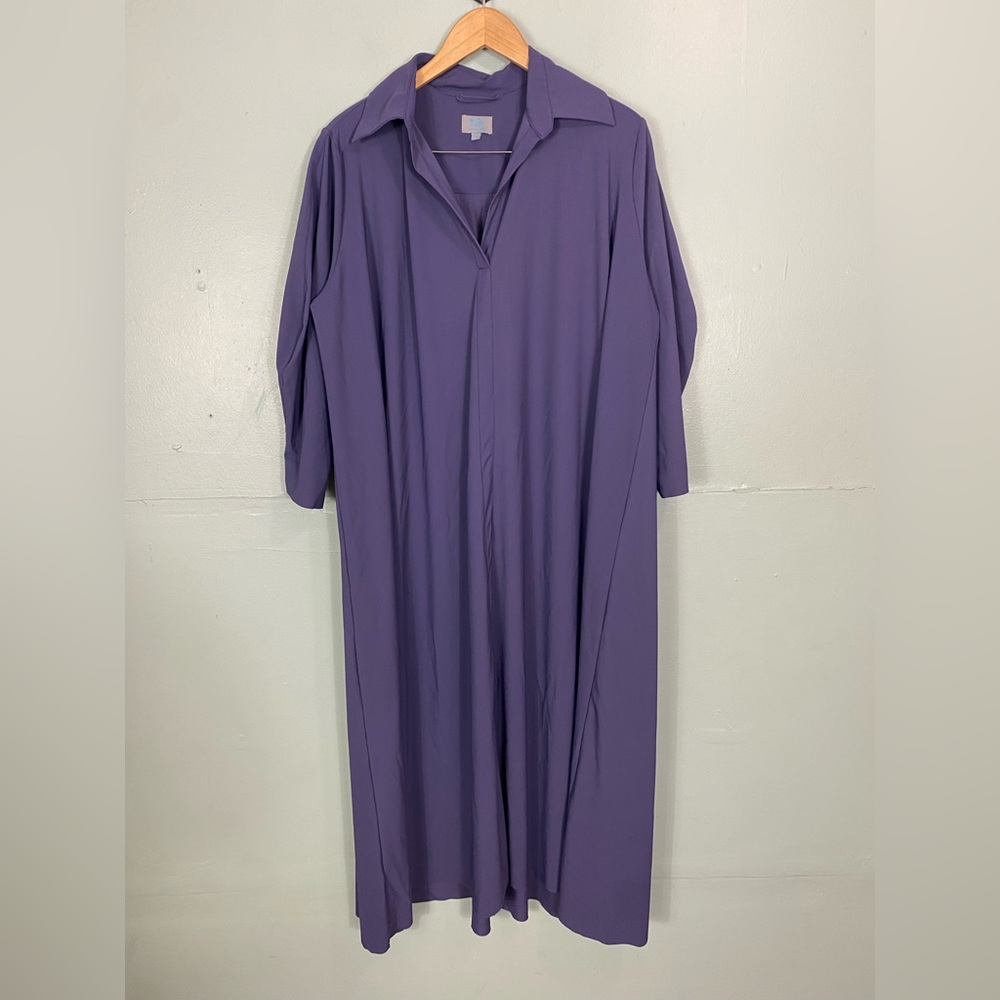 M2057 Maria Pinto Collared‎ Midi Dress Purple Blue Size XL Belted Sash